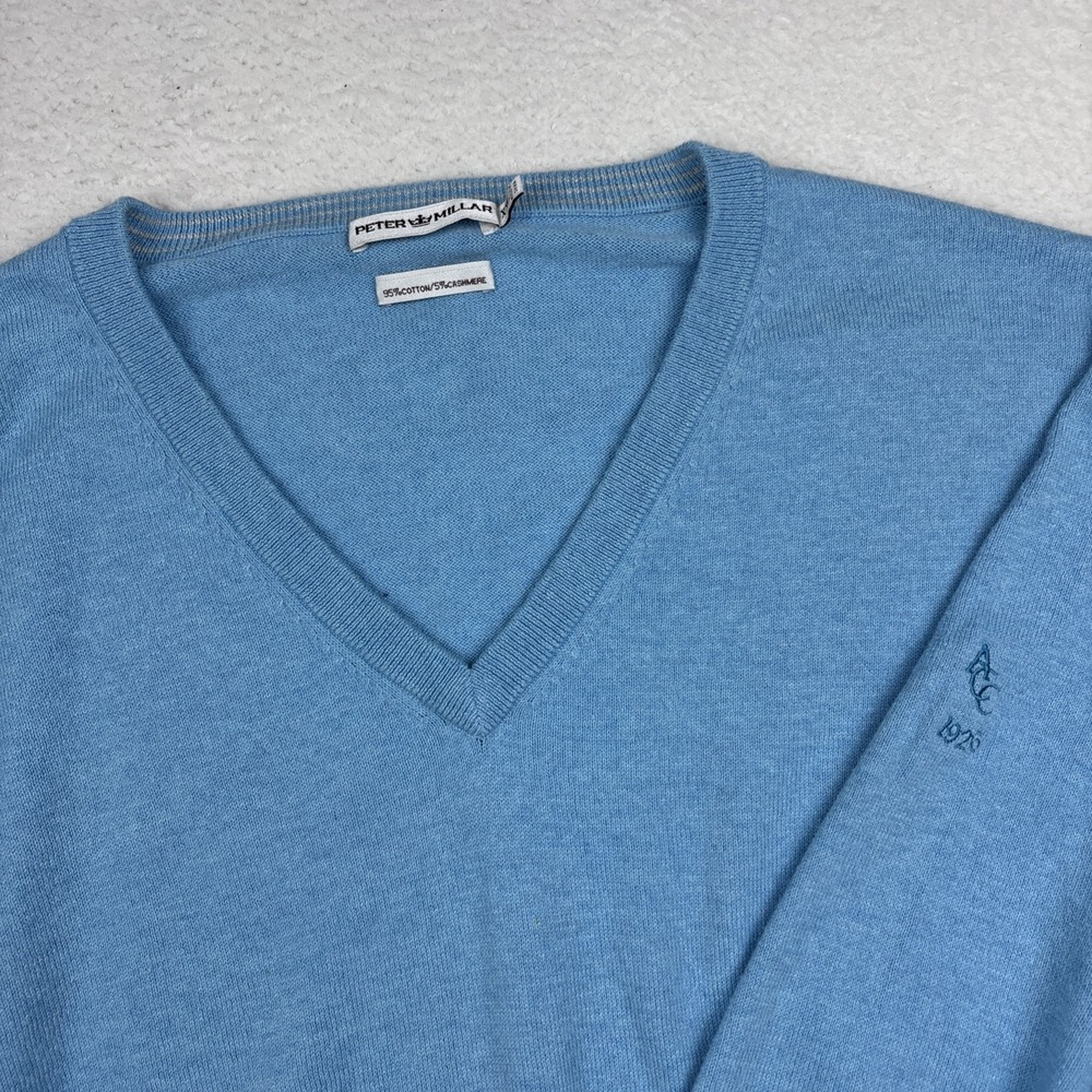 ATHENS CC x PETER MILLAR Mens Sweater 2XL Blue Cashmere Blend V-Neck Pullover
